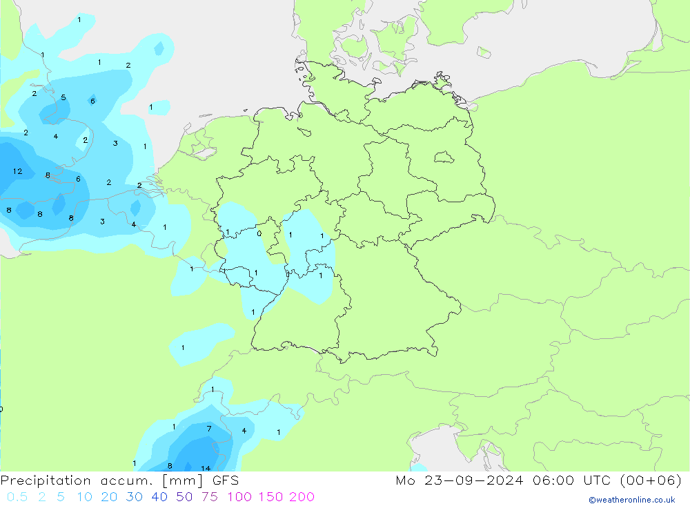 Nied. akkumuliert GFS Mo 23.09.2024 06 UTC