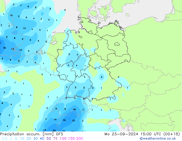 Precipitation accum. GFS Seg 23.09.2024 15 UTC