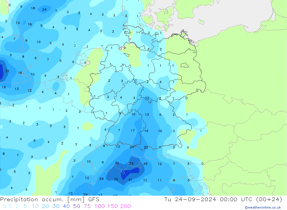 Nied. akkumuliert GFS Di 24.09.2024 00 UTC