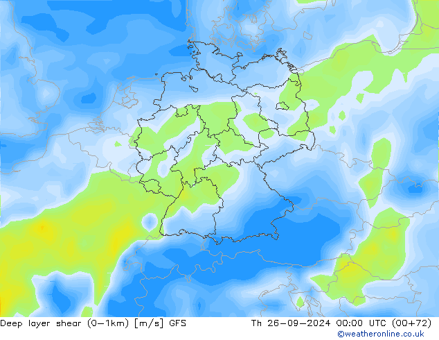 Deep layer shear (0-1km) GFS чт 26.09.2024 00 UTC