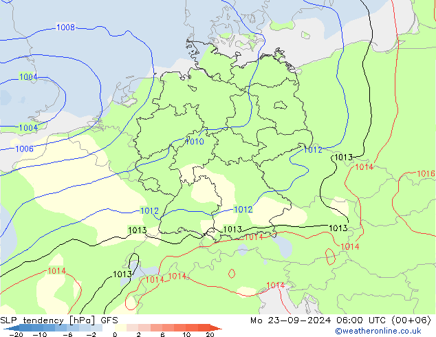 SLP tendency GFS Mo 23.09.2024 06 UTC