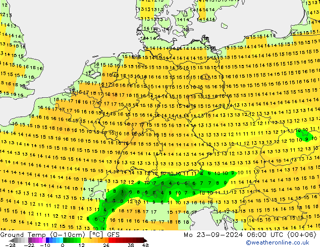 Temp. al suolo (0-10cm) GFS lun 23.09.2024 06 UTC