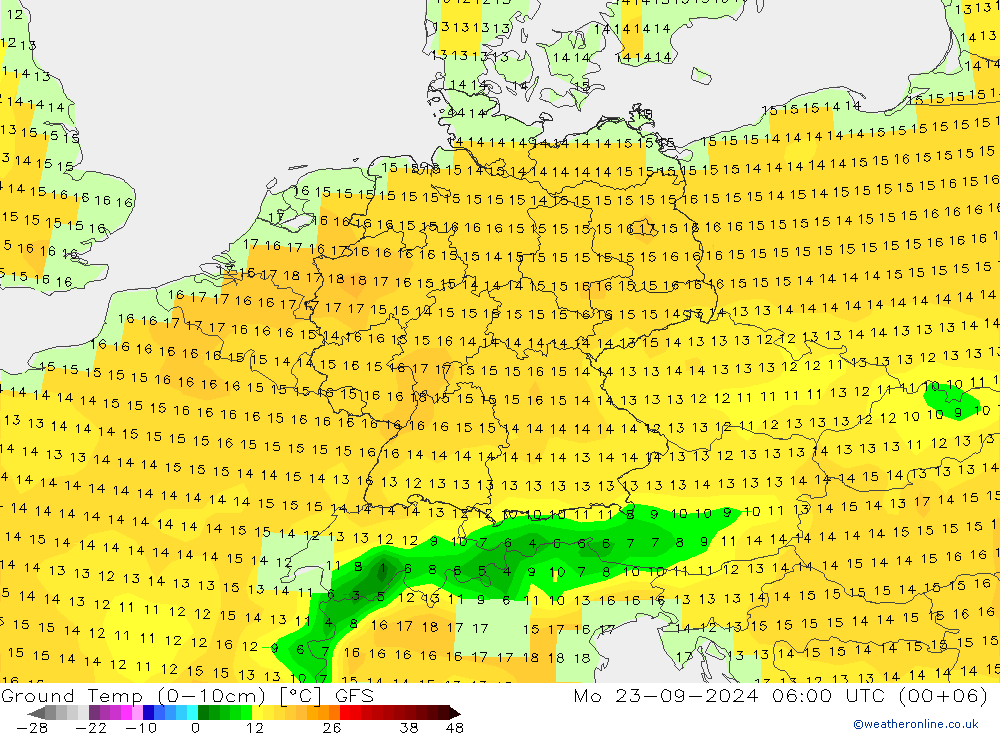 temp. mín./solo (0-10cm) GFS Seg 23.09.2024 06 UTC