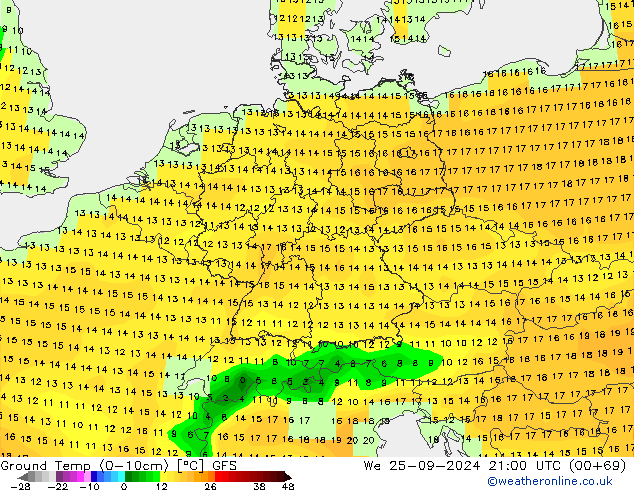 Temp (0-10cm) GFS mer 25.09.2024 21 UTC