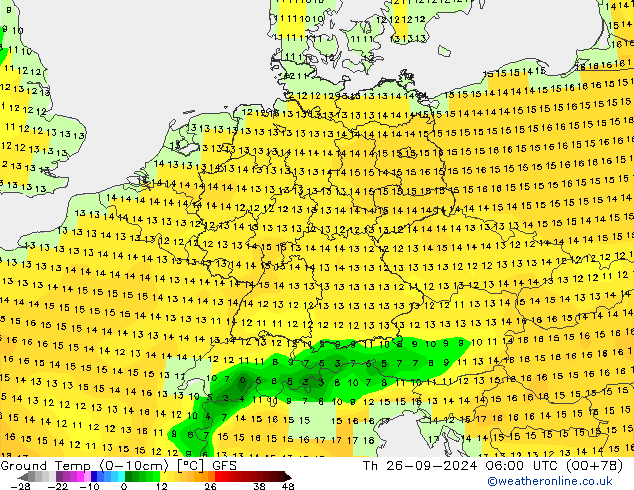 Ground Temp (0-10cm) GFS Th 26.09.2024 06 UTC