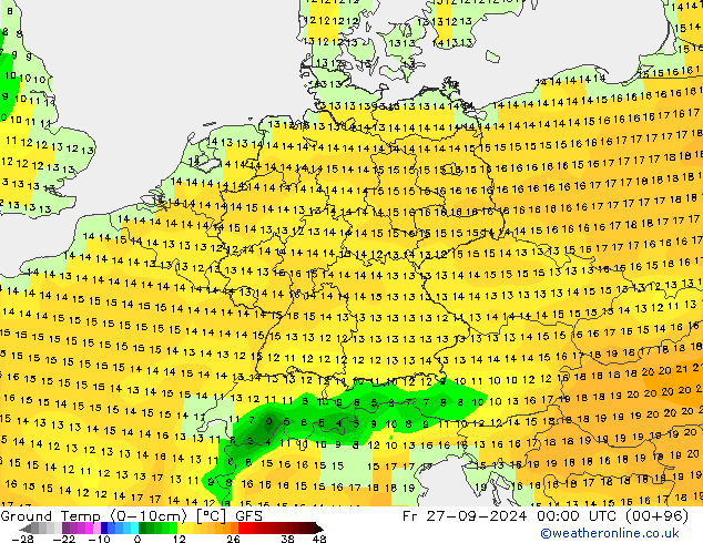 Ground Temp (0-10cm) GFS Pá 27.09.2024 00 UTC