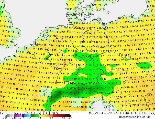 Temp (0-10cm) GFS lun 30.09.2024 18 UTC