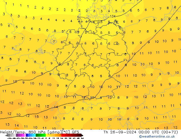 Géop./Temp. 850 hPa GFS jeu 26.09.2024 00 UTC