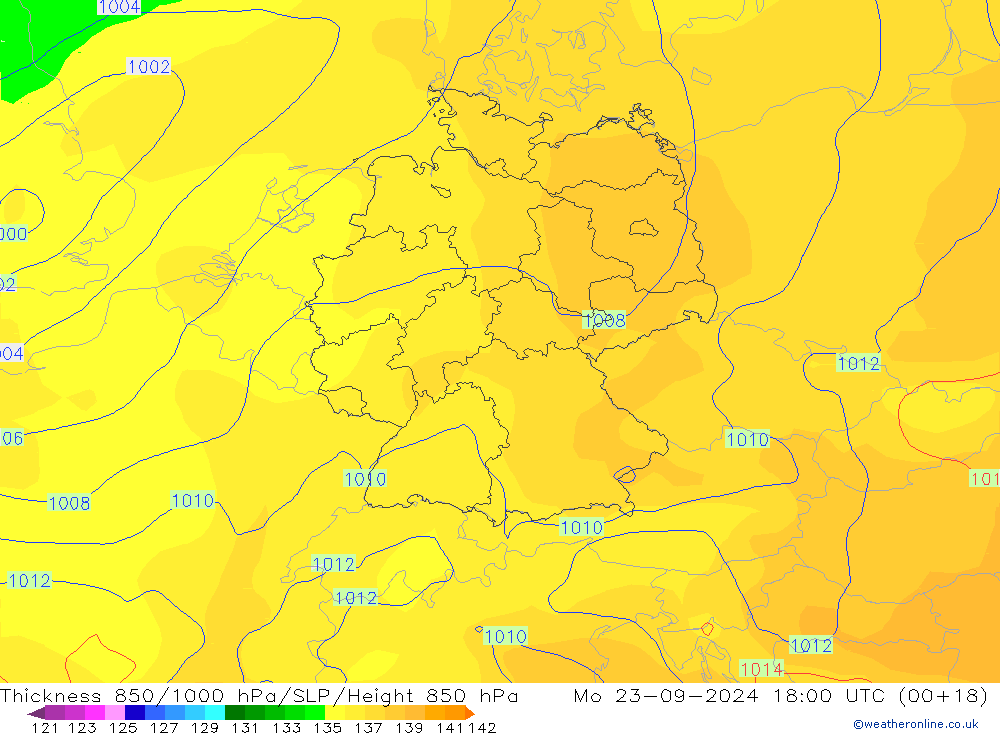 Thck 850-1000 гПа GFS пн 23.09.2024 18 UTC