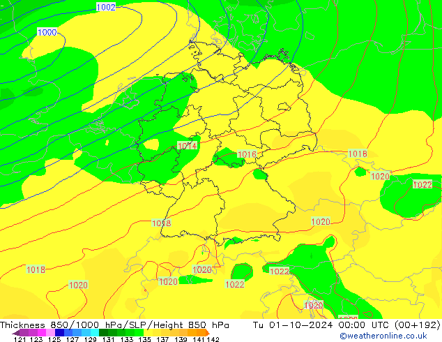 Thck 850-1000 hPa GFS Tu 01.10.2024 00 UTC