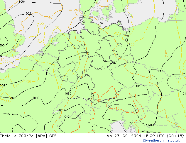Theta-e 700hPa GFS Mo 23.09.2024 18 UTC