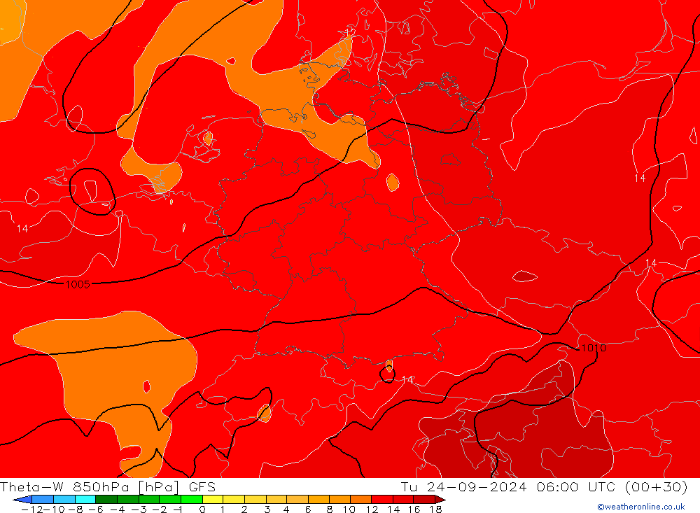 Theta-W 850hPa GFS Ter 24.09.2024 06 UTC