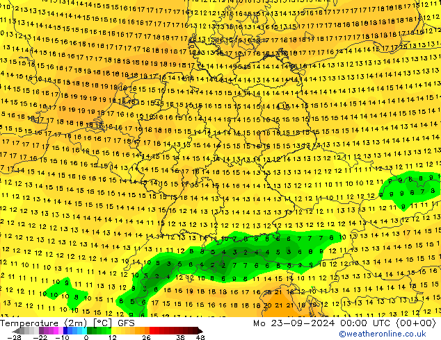 Temperatura (2m) GFS lun 23.09.2024 00 UTC