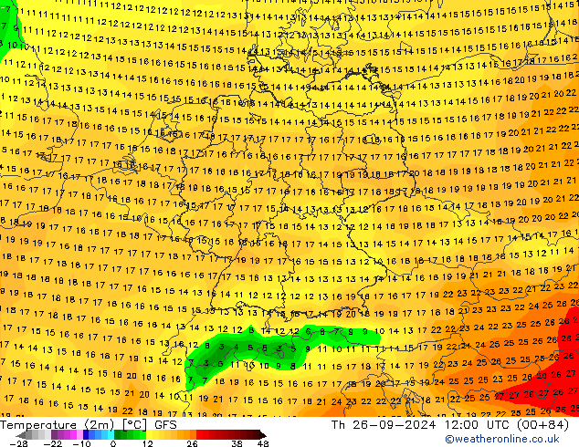 Sıcaklık Haritası (2m) GFS Per 26.09.2024 12 UTC