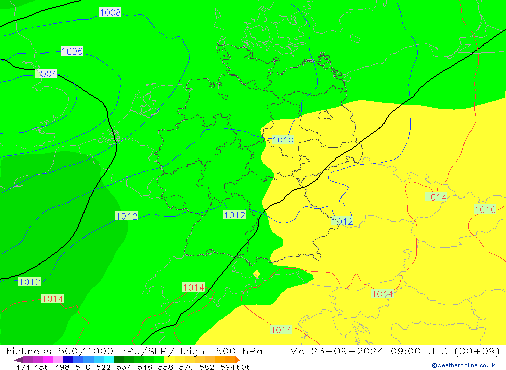 Thck 500-1000hPa GFS lun 23.09.2024 09 UTC