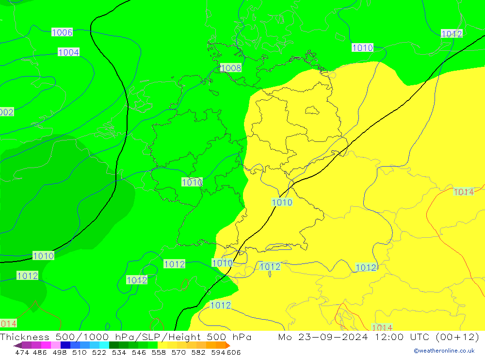 Thck 500-1000hPa GFS pon. 23.09.2024 12 UTC