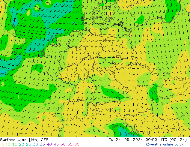 Surface wind GFS Tu 24.09.2024 00 UTC