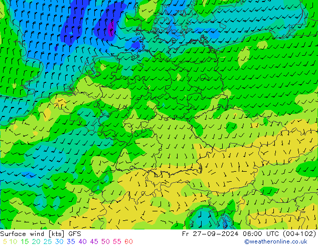 Wind 10 m GFS vr 27.09.2024 06 UTC