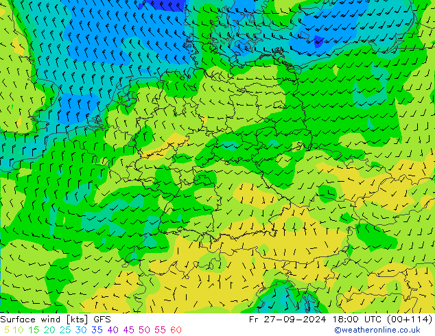 Surface wind GFS Fr 27.09.2024 18 UTC