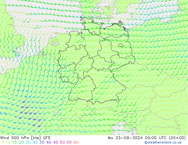 Rüzgar 500 hPa GFS Pzt 23.09.2024 00 UTC