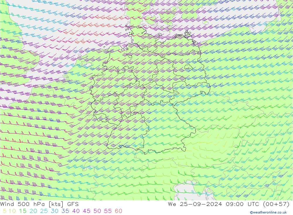 Wind 500 hPa GFS We 25.09.2024 09 UTC