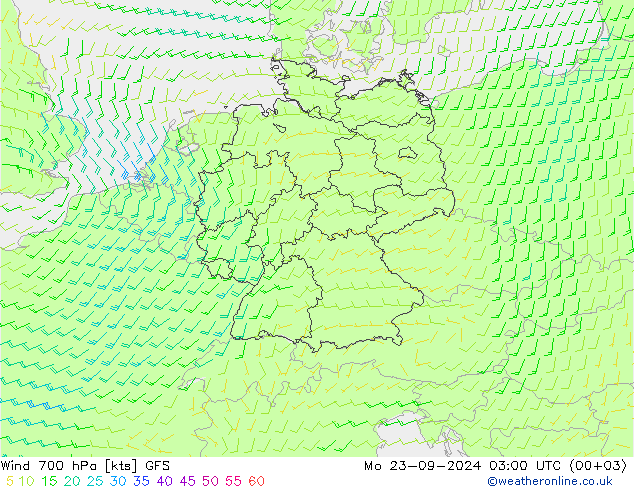 Wind 700 hPa GFS Mo 23.09.2024 03 UTC