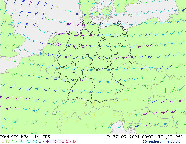 Wind 900 hPa GFS Pá 27.09.2024 00 UTC