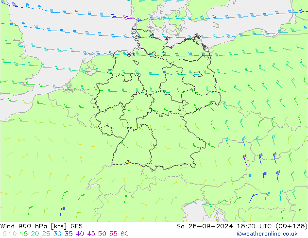 Wind 900 hPa GFS Sa 28.09.2024 18 UTC