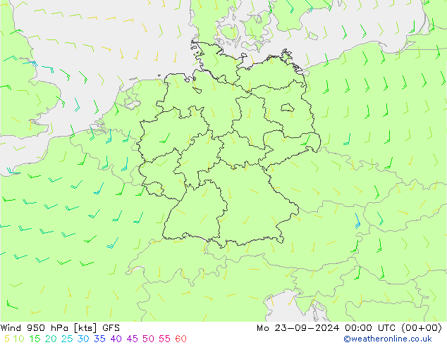 Wind 950 hPa GFS ma 23.09.2024 00 UTC