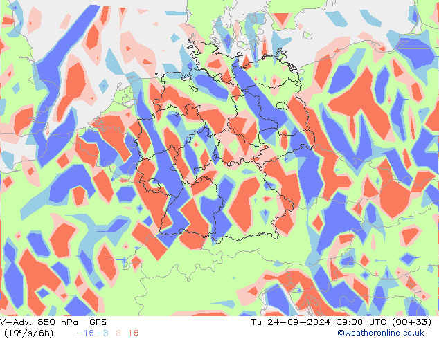 V-Adv. 850 hPa GFS wto. 24.09.2024 09 UTC