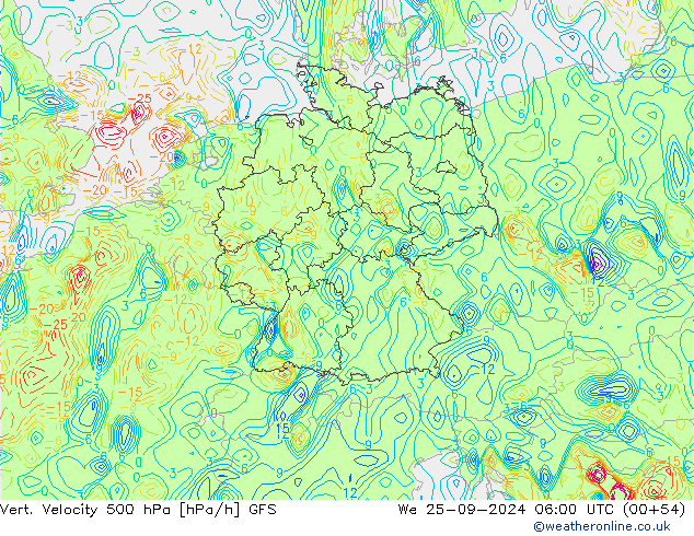 Vert. Velocity 500 hPa GFS śro. 25.09.2024 06 UTC