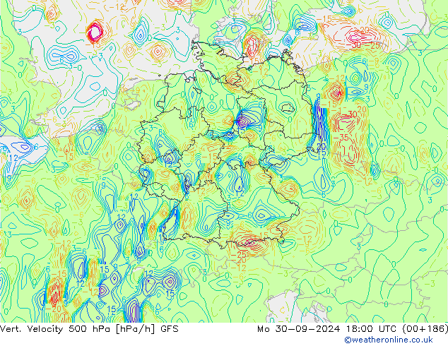 Vert. Velocity 500 hPa GFS lun 30.09.2024 18 UTC