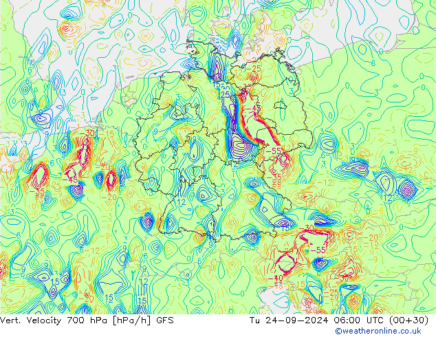 Vert. Velocity 700 hPa GFS Tu 24.09.2024 06 UTC