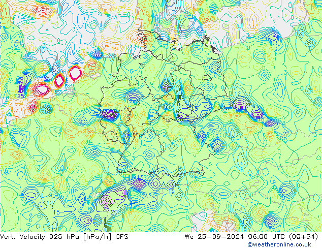 Vert. Velocity 925 hPa GFS mié 25.09.2024 06 UTC