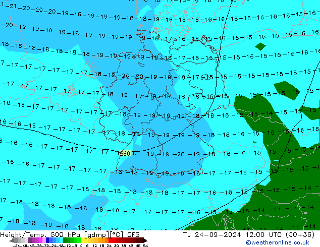 Z500/Rain (+SLP)/Z850 GFS Út 24.09.2024 12 UTC