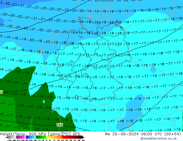 Height/Temp. 500 hPa GFS We 25.09.2024 06 UTC