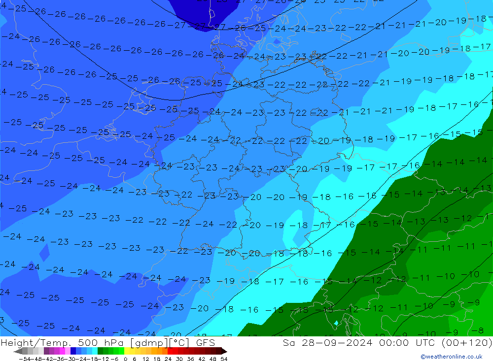 Height/Temp. 500 hPa GFS sab 28.09.2024 00 UTC