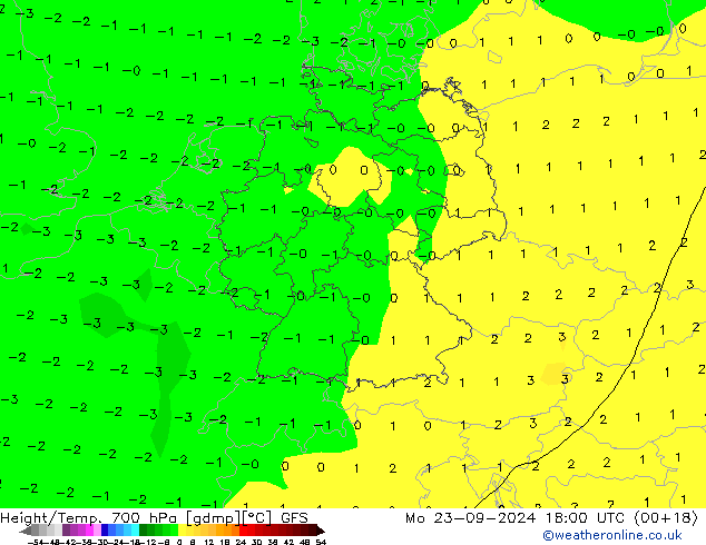 Yükseklik/Sıc. 700 hPa GFS Pzt 23.09.2024 18 UTC