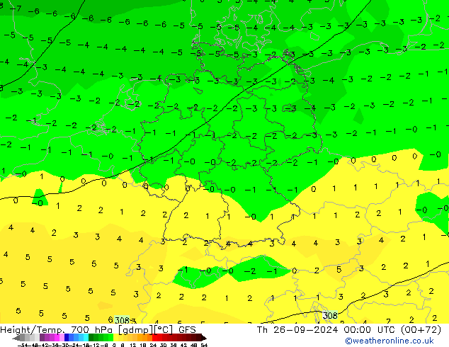 Geop./Temp. 700 hPa GFS jue 26.09.2024 00 UTC