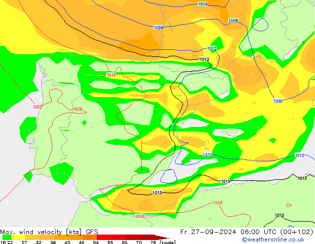 Max. wind velocity GFS Fr 27.09.2024 06 UTC