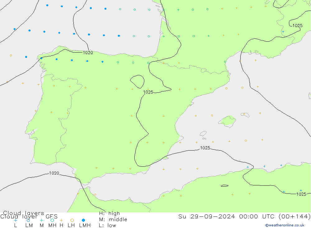 Cloud layer GFS dom 29.09.2024 00 UTC