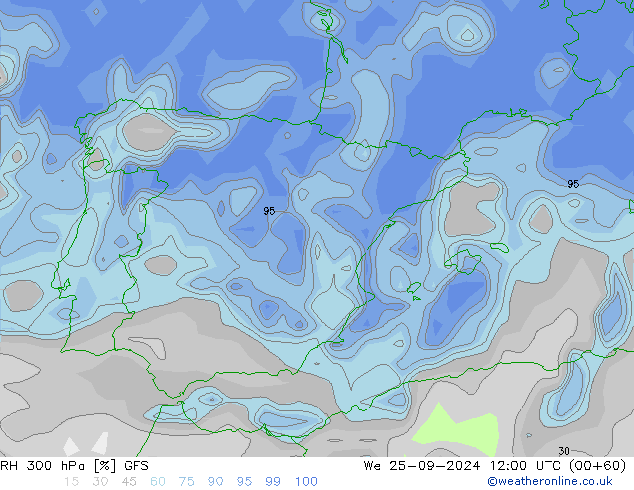 300 hPa Nispi Nem GFS Çar 25.09.2024 12 UTC