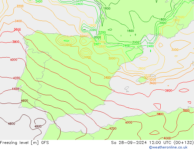 Freezing level GFS Sa 28.09.2024 12 UTC