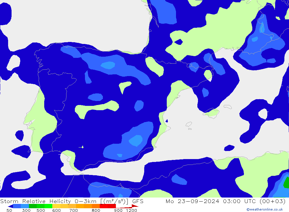 Storm Relative Helicity GFS ma 23.09.2024 03 UTC