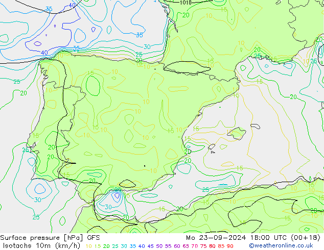 Eşrüzgar Hızları (km/sa) GFS Pzt 23.09.2024 18 UTC