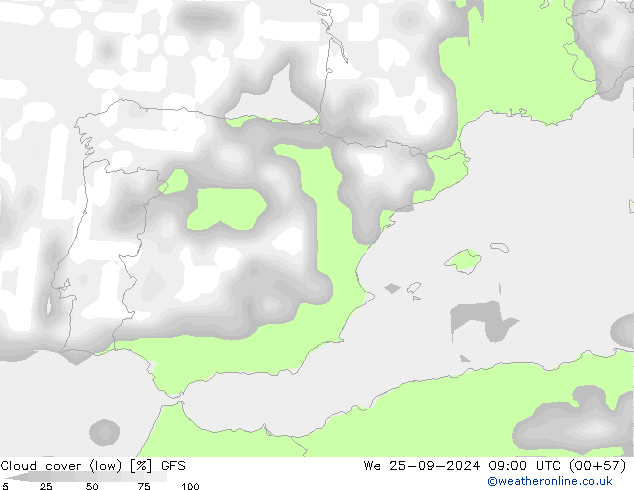 nízká oblaka GFS St 25.09.2024 09 UTC