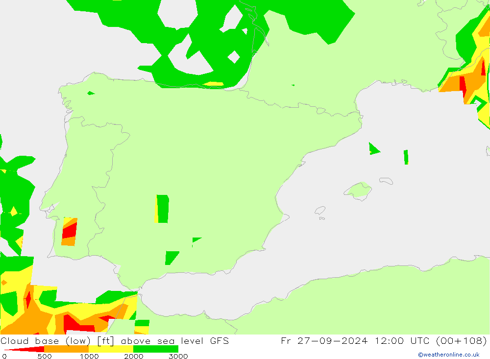 Cloud base (low) GFS ven 27.09.2024 12 UTC