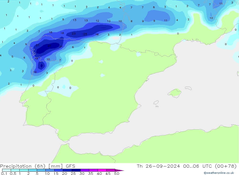 Precipitación (6h) GFS jue 26.09.2024 06 UTC