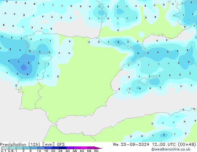 Precipitation (12h) GFS St 25.09.2024 00 UTC