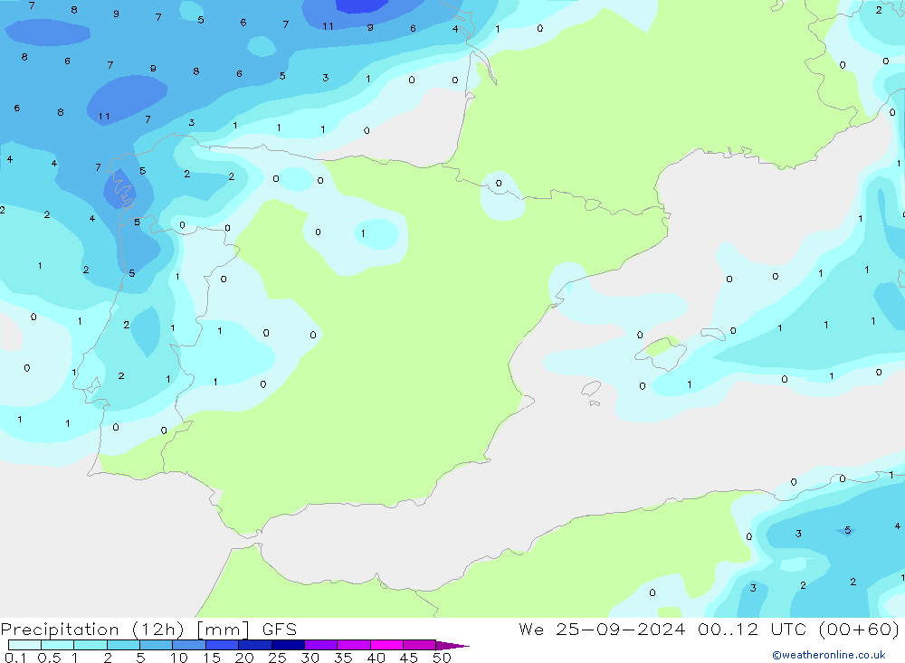 Yağış (12h) GFS Çar 25.09.2024 12 UTC